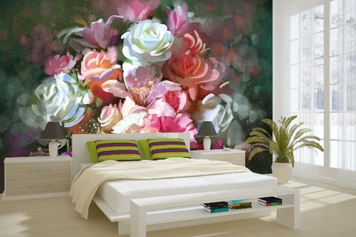 Vlies Fototapete - Gemälde - Rosa Blumenstrauß  375 x 250 cm